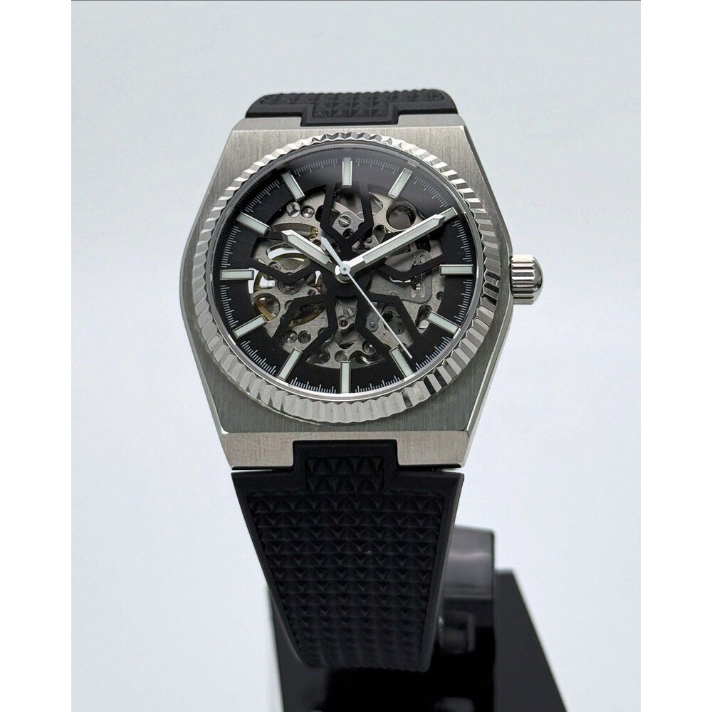 Custom Seiko Mod • Black Defy Skeleton Silver Fluted PRX • 40mm